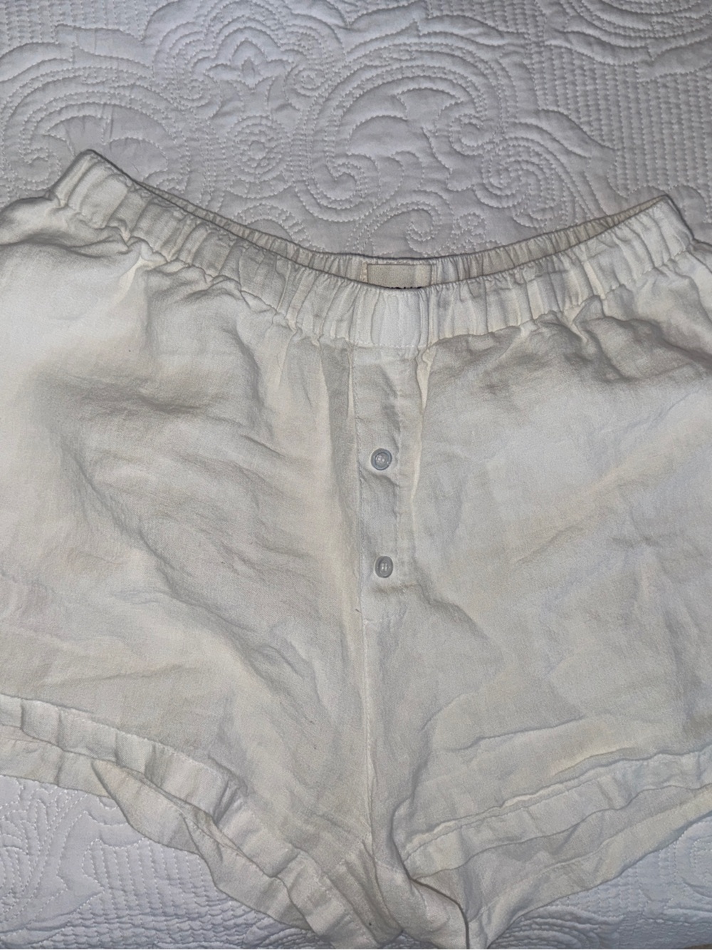 Parke White Elastic-Waist Linen Shorts L